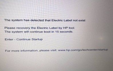 How to resolve " The system has detected that electric label not exist " problem
